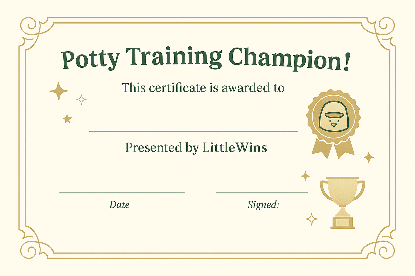 Potty Training Reward Certificate